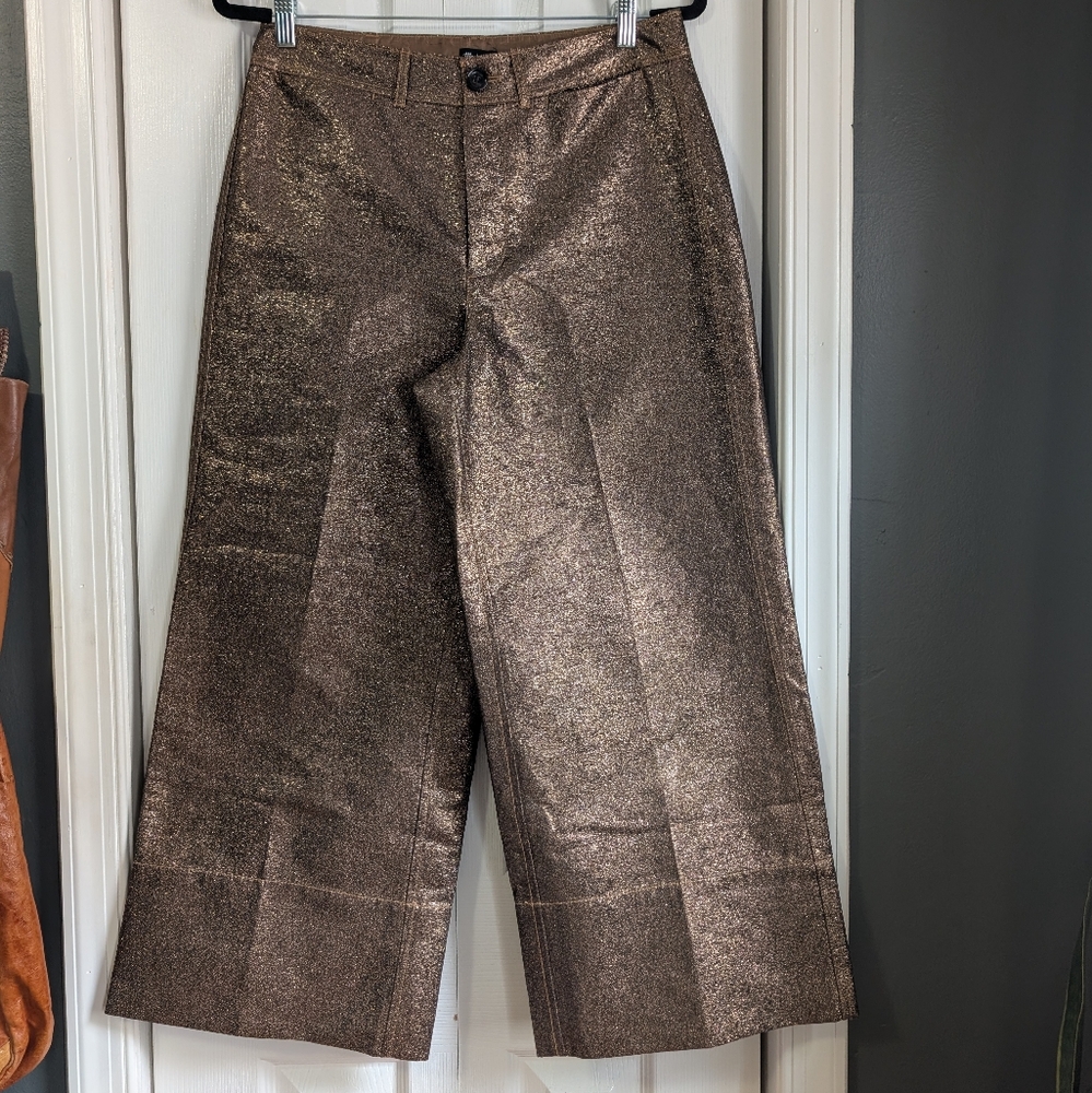 Madewell Metallic Bronze Cropped Wide-Leg Pants